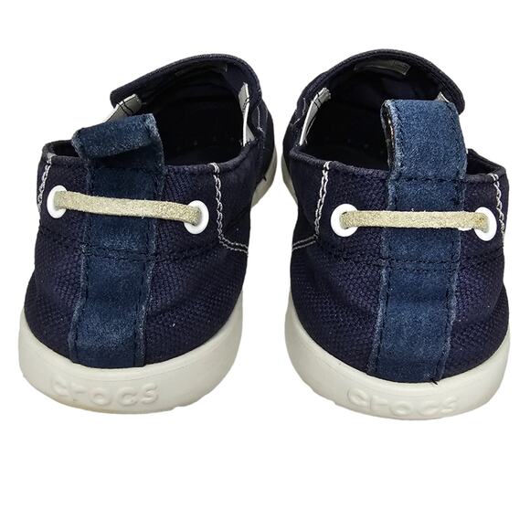 Crocs Boat Shoes Men's Size 8 Slip On Blue Canvas Casual Walu - Picture 5 of 11